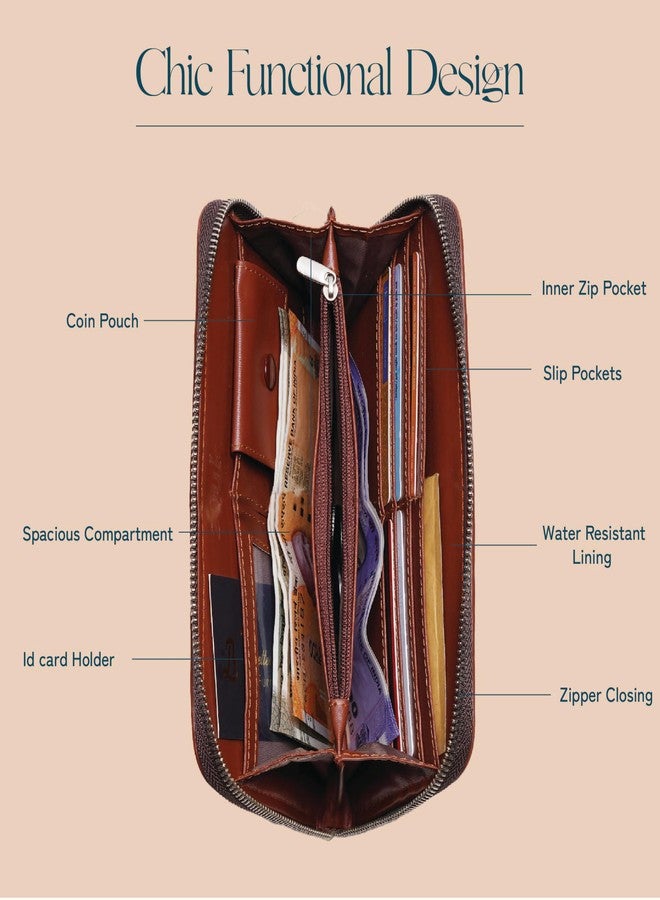 ZOUK محفظة نسائية من زوك مصنوعة يدوياً من الجلد النباتي الكلاسيكي والجوت مع جيب للهاتف المحمول، بنقشة أمواج المد والجزر (متعددة الألوان). - Image 5